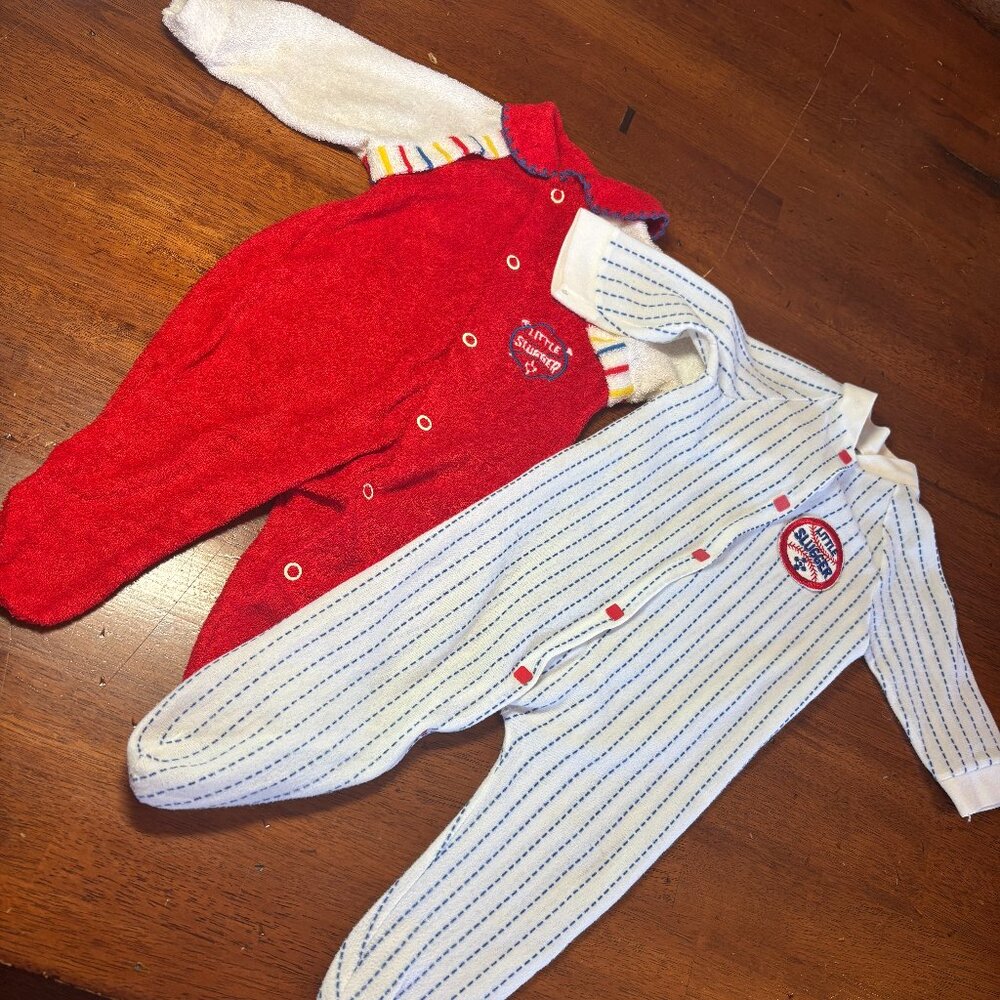 Vintage 'Little Slugger' Baby Boy Footies